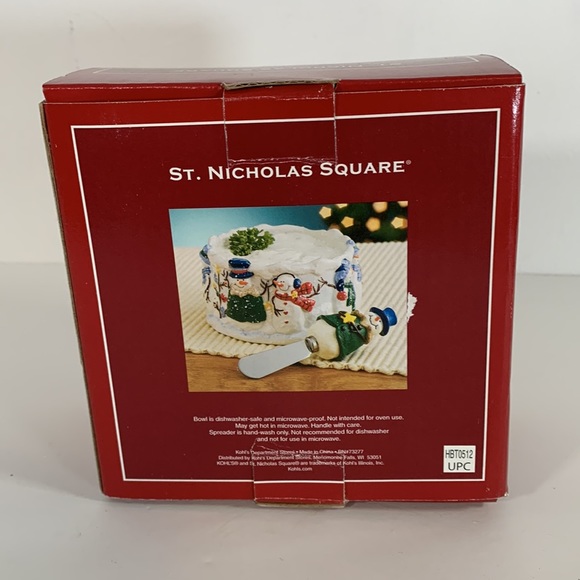 St. Nicholas Square Button Up Holiday Snowman Dip Mix Set Ceramic Bowl Spreader - Picture 11 of 13
